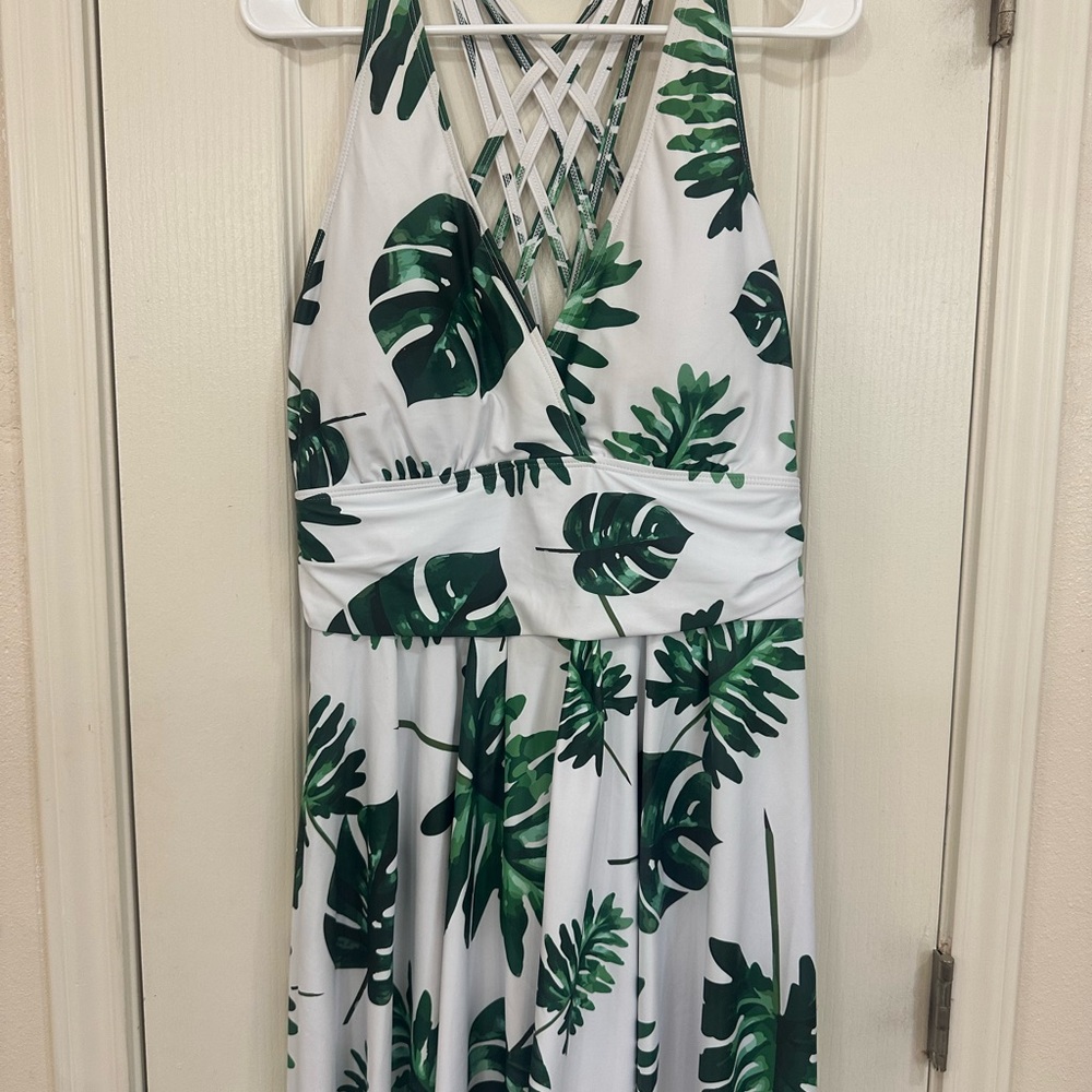 Green Leaf Print One Piece Swimsuit